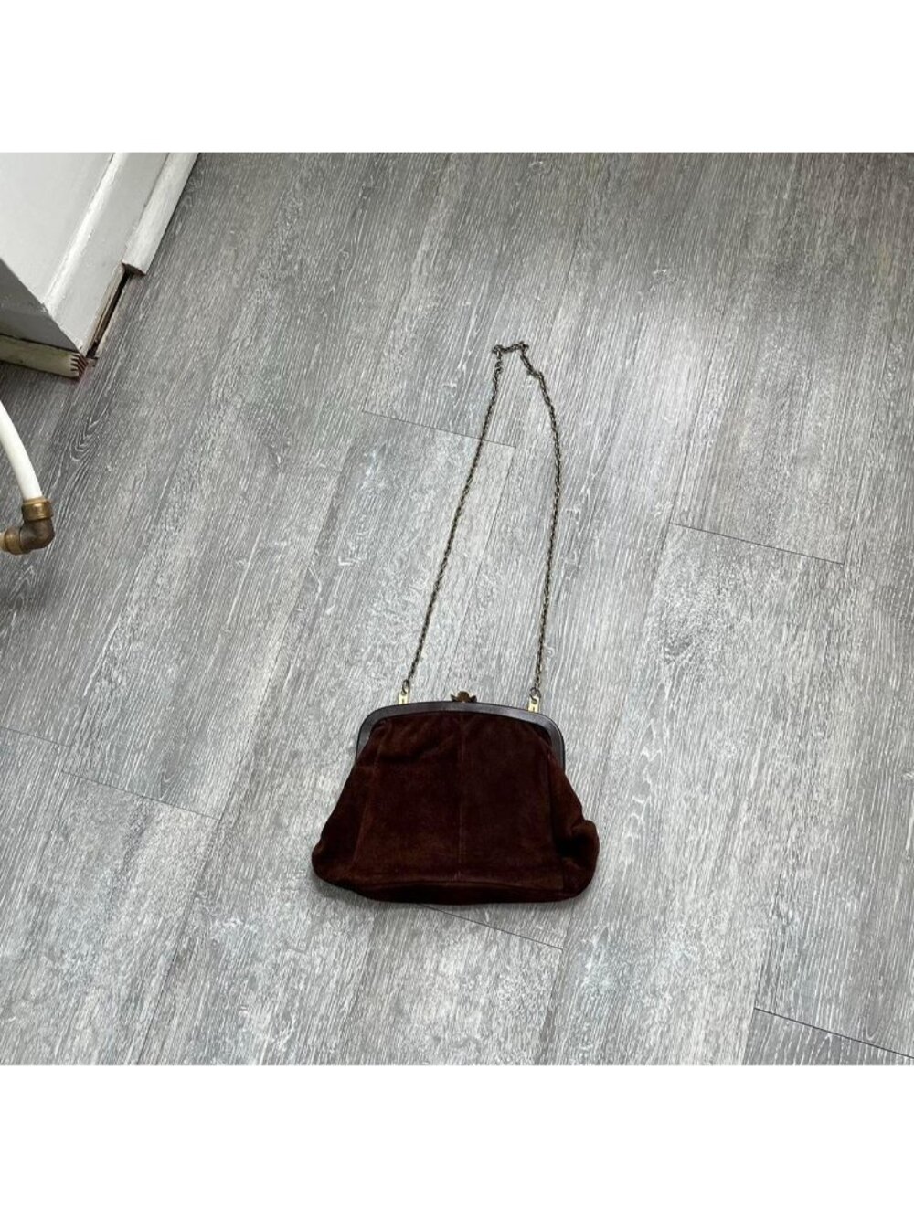 Brown / Gold Toned Vintage Suede Leather Snap Purse / Shoulder Bag